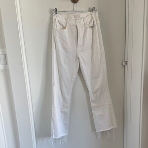 MOTHER Hustler Ankle Fray White Jeans